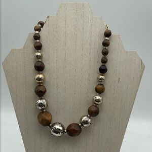 Brighton Kismet Beaded Necklace Wood & Silver Chunky Beads Boho